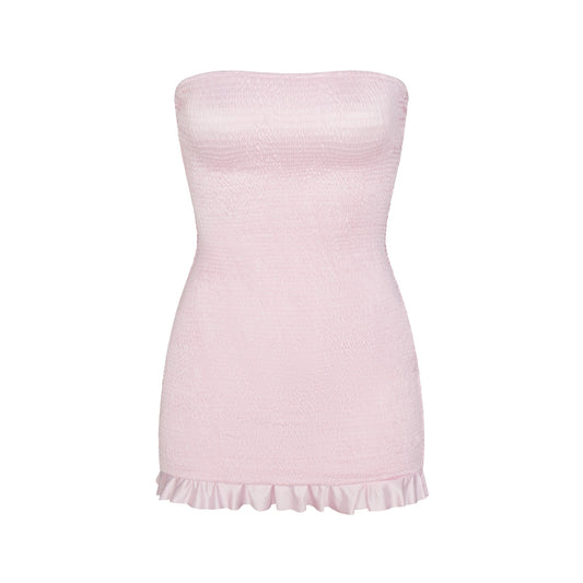 SATIN SWIM SMOCKED MINI DRESS | CHERRY BLOSSOM
