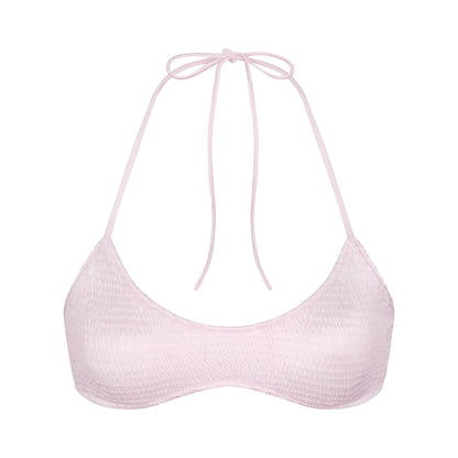 SATIN SWIM SMOCKED SCOOP BIKINI TOP | CHERRY BLOSSOM