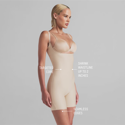 SKIMS BODY CORE SCULPT OPEN BUST MID THIGH BODYSUIT | ONYX