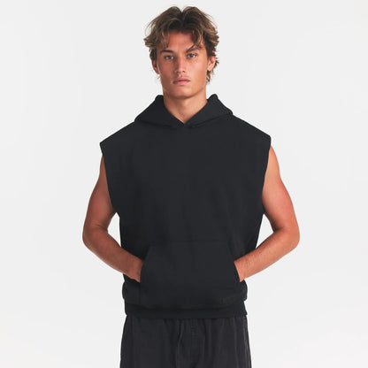 FLEECE LOUNGE MENS SLEEVELESS HOODIE | WASHED ONYX